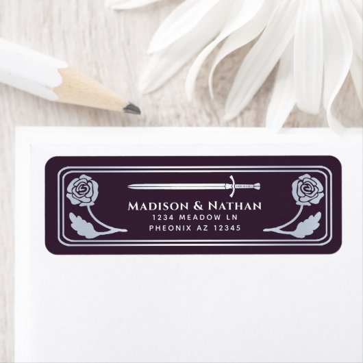 Silver Eggplant Medieval Fantasy Sword Wedding ラベル (インサイチュ)