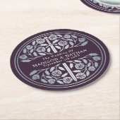 Silver Eggplant Royal Medieval Sword Wedding ラウンドペーパーコースター (アングル)