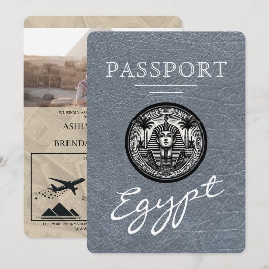 Silver Egypt Passport Wedding Invitation 招待状 (正面/裏面)