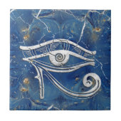 Silver Egyptian Eye of Horus  on blue marble タイル (正面)