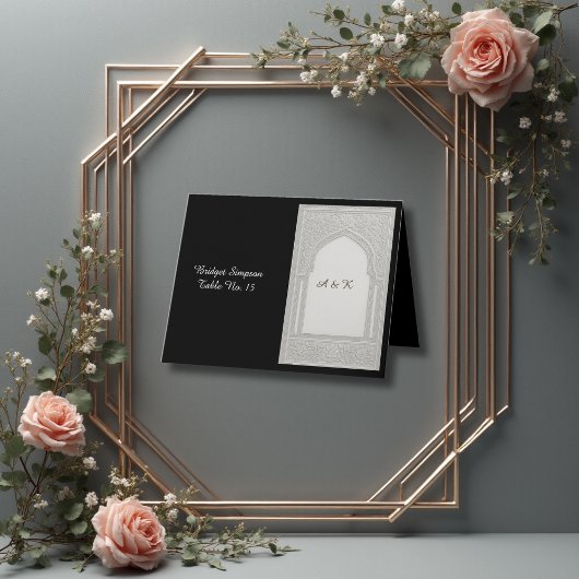 Silver Embossed Floral Arch Wedding guest card サンキューカード