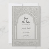 Silver Embossed Floral Arch Wedding save the date 招待状 (正面)