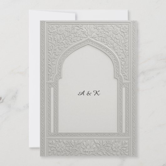 Silver Embossed Floral Arch Wedding save the date 招待状 (裏面)