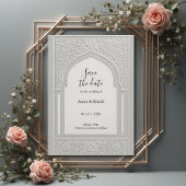 Silver Embossed Floral Arch Wedding save the date 招待状