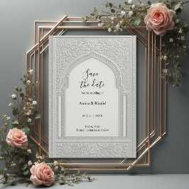 Silver Embossed Floral Arch Wedding save the date 招待状
