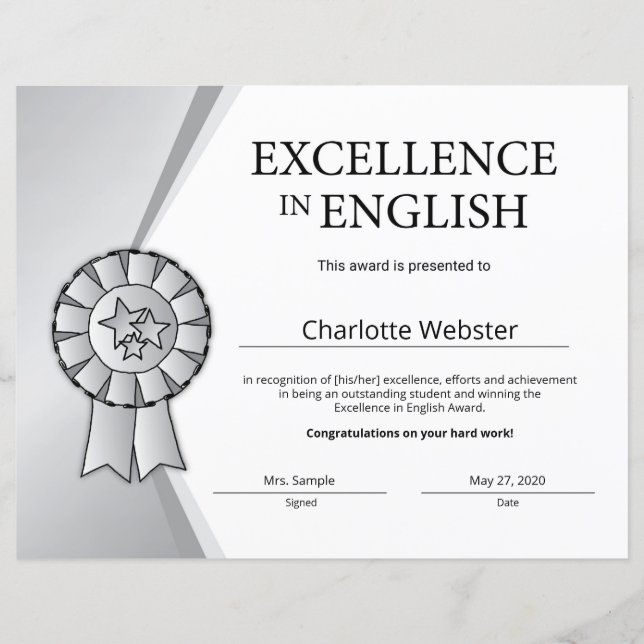 Silver Excellence in English Certificate賞 (正面)