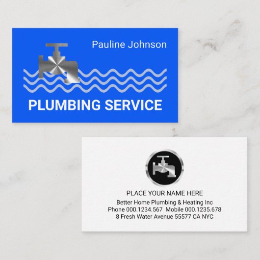 Silver Faucet On Bright Blue Wave 名刺 (正面/裏面)