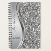 Silver Faux Glitter Glam Bling Personalized Metal プランナー手帳 (正面)