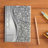Silver Faux Glitter Glam Bling Personalized Metal プランナー手帳