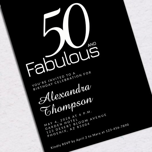 Silver Fifty and Fabulous 50th Birthday Party 箔招待状
