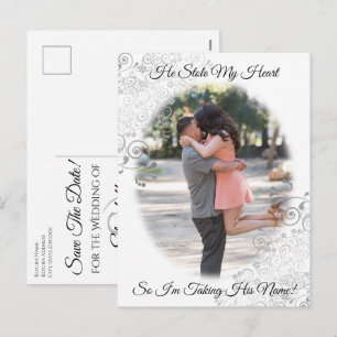Silver Filigree He Stole My Heart Save Date カード