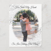 Silver Filigree He Stole My Heart Save Date カード (正面)