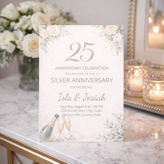 Silver Floral 25th Anniversary Invitation 招待状
