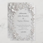 Silver Floral Embossed Wedding Invitation 招待状 (正面/裏面)
