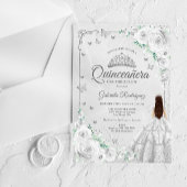 Silver Floral Watercolor Roses Quinceanera アクリル招待状
