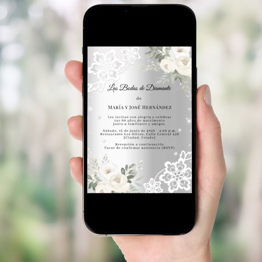 Silver Florals Invitación Bodas de Diamante 招待状