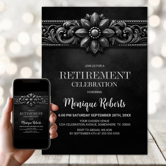 Silver Flower Black Retirement Party 招待状