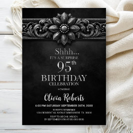 Silver Flower Black Surprise 95th Birthday Party 招待状