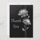 Silver Flowers & Lines on Black Thank You Card 招待状 (正面)