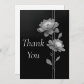 Silver Flowers & Lines on Black Thank You Card 招待状 (正面/裏面)