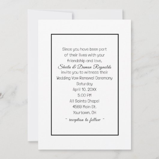 Silver Flowers On Black Wedding Vow Renewal 招待状 (裏面)