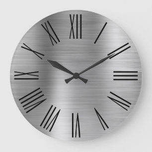 Silver Foil Black Roman Numerals ラージ壁時計