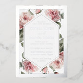 Silver Foil Frame Blush Floral Wedding 箔招待状 (正面)