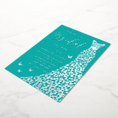 Silver Foil Heart Dress Teal Blue Bridal Shower 箔招待状 (回転した状態)