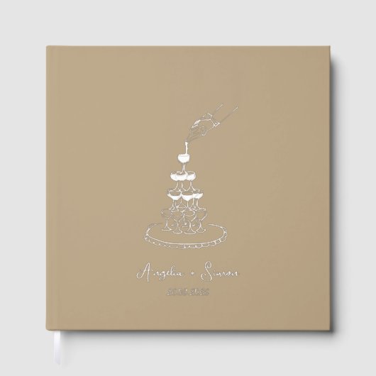 Silver Foil Taupe Champagne Tower Wedding ゲストブック (正面)