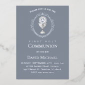 Silver foil text First Holy Communion boy 箔招待状 (正面)