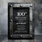 Silver Frame Black Slate 100th Birthday Party 招待状