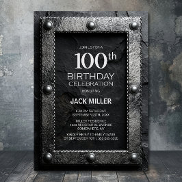 Silver Frame Black Slate 100th Birthday Party 招待状