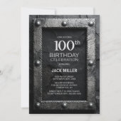 Silver Frame Black Slate 100th Birthday Party 招待状 (正面)