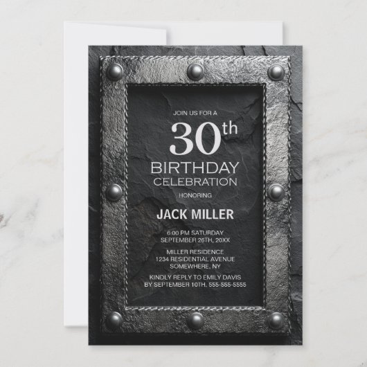 Silver Frame Black Slate 30th Birthday Party 招待状 (正面)