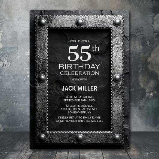Silver Frame Black Slate 55th Birthday Party 招待状