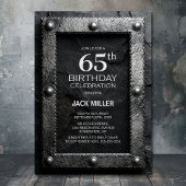 Silver Frame Black Slate 65th Birthday Party 招待状