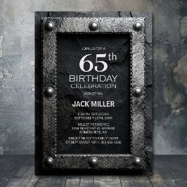 Silver Frame Black Slate 65th Birthday Party 招待状