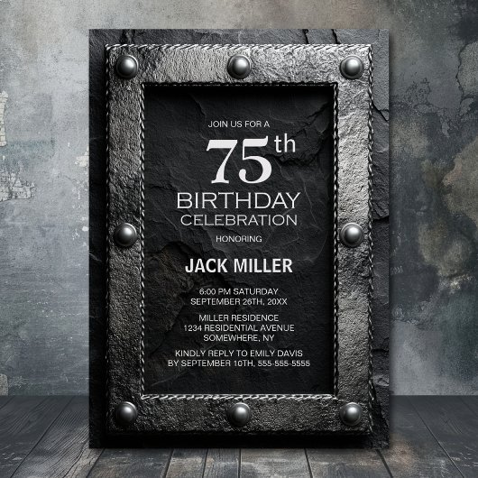 Silver Frame Black Slate 75th Birthday Party 招待状