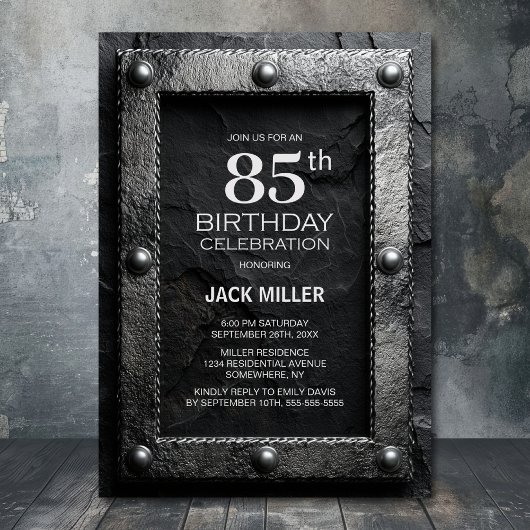 Silver Frame Black Slate 85th Birthday Party 招待状
