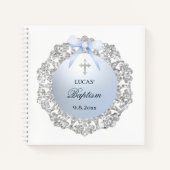 Silver Frame Blue Bow Baptism Square Guest Book ノートブック (正面)