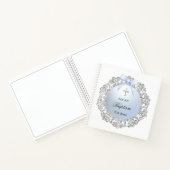 Silver Frame Blue Bow Baptism Square Guest Book ノートブック (内部)