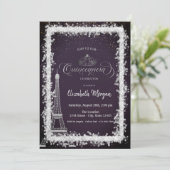 Silver Frame Eiffel Tower Dark Purple Quinceanera 招待状 (スタンド正面)