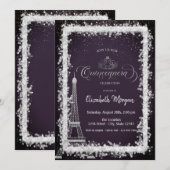 Silver Frame Eiffel Tower Dark Purple Quinceanera 招待状 (正面/裏面)