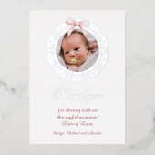 Silver Frame Pink Bow Baptism Foil Thank You Card 箔招待状 (正面)