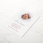 Silver Frame Pink Bow Baptism Foil Thank You Card 箔招待状 (回転した状態)
