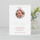 Silver Frame Pink Bow Baptism Foil Thank You Card 箔招待状 (立ち正面)