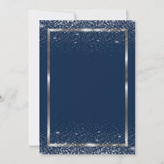 Silver Frame Wildflowers Navy Blue Retirement 招待状 (裏面)