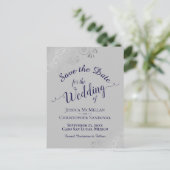 Silver Frills on Navy & Gray Wedding Save the Date 案内ポストカード (スタンド正面)