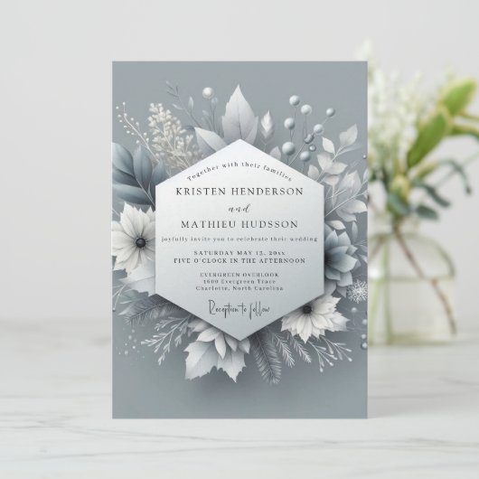 Silver Frost Botanical Wedding 招待状 (スタンド正面)