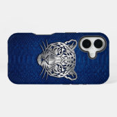 Silver Geometric Tiger Blue Snakeskin iPhone 16  16ケース (裏面横)